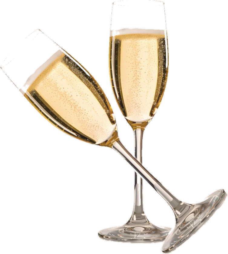 Floating pair of clinking champagne flutes with a warm vintage film treatment