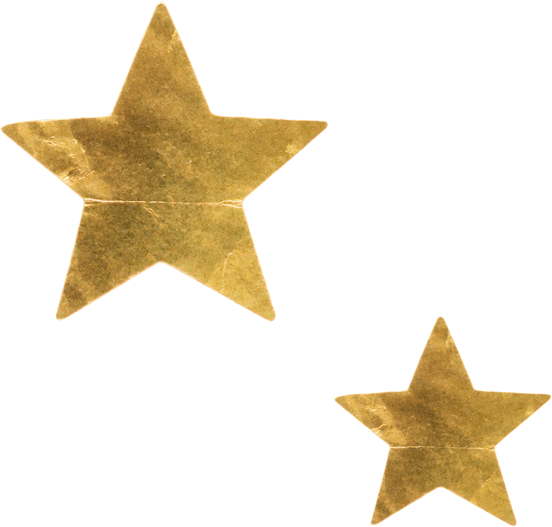 Floating pair of gold foil stars with a warm vintage film treatment